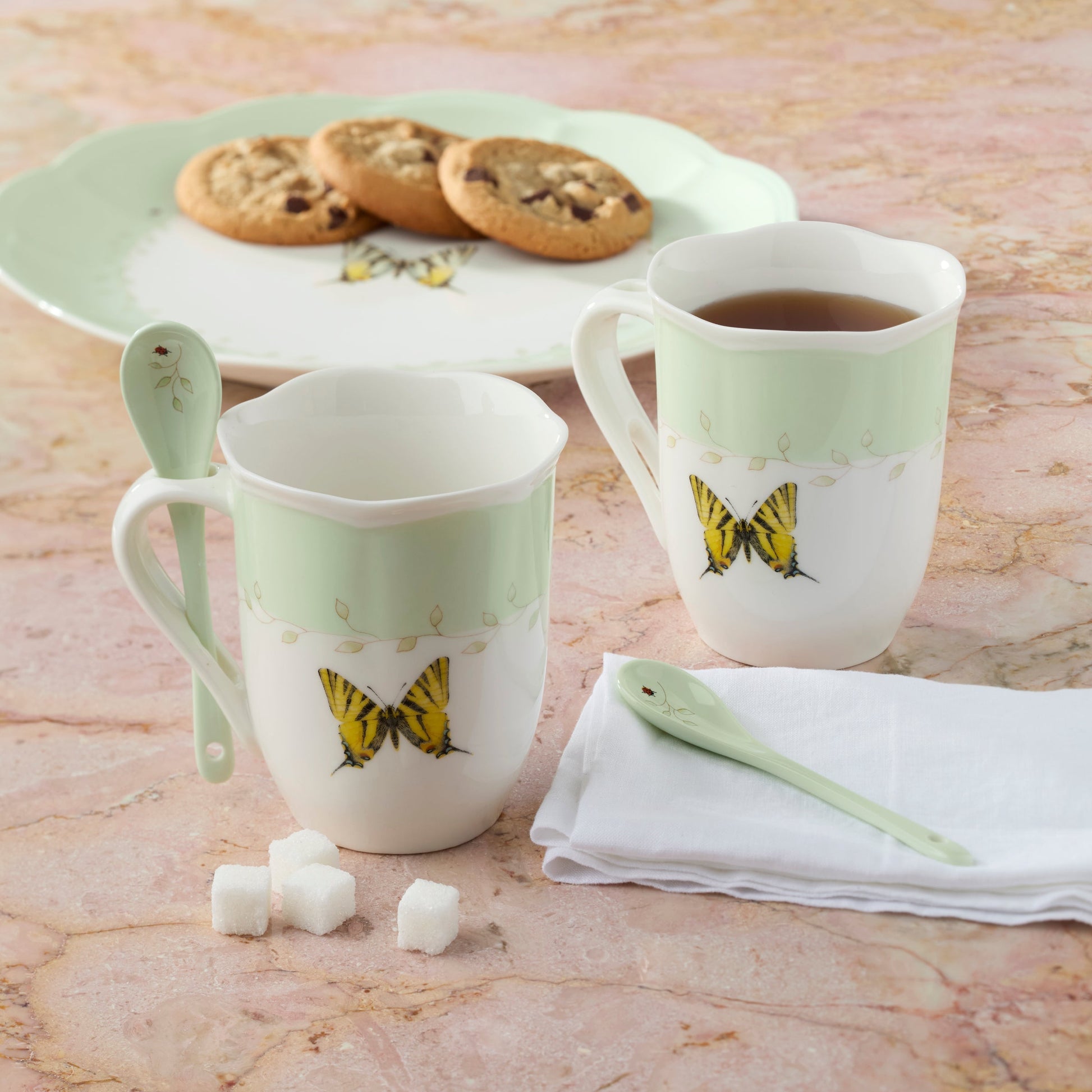 Butterfly Meadow Color Mugs with Spoons, Set of 8