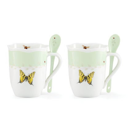 Butterfly Meadow Color Mugs with Spoons, Set of 8