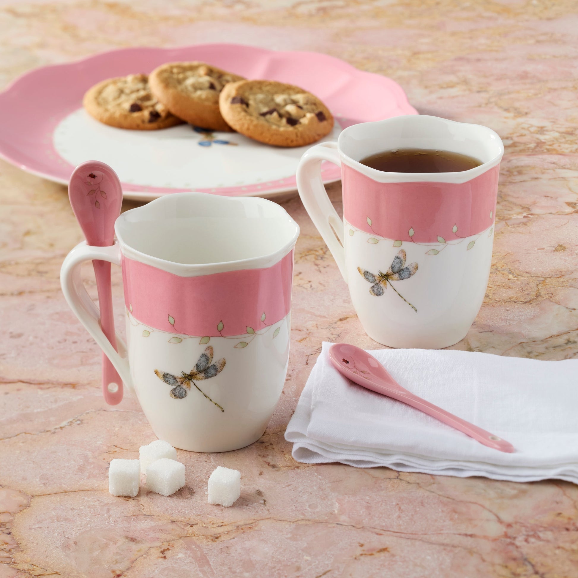 Butterfly Meadow Color Mugs with Spoons, Set of 8