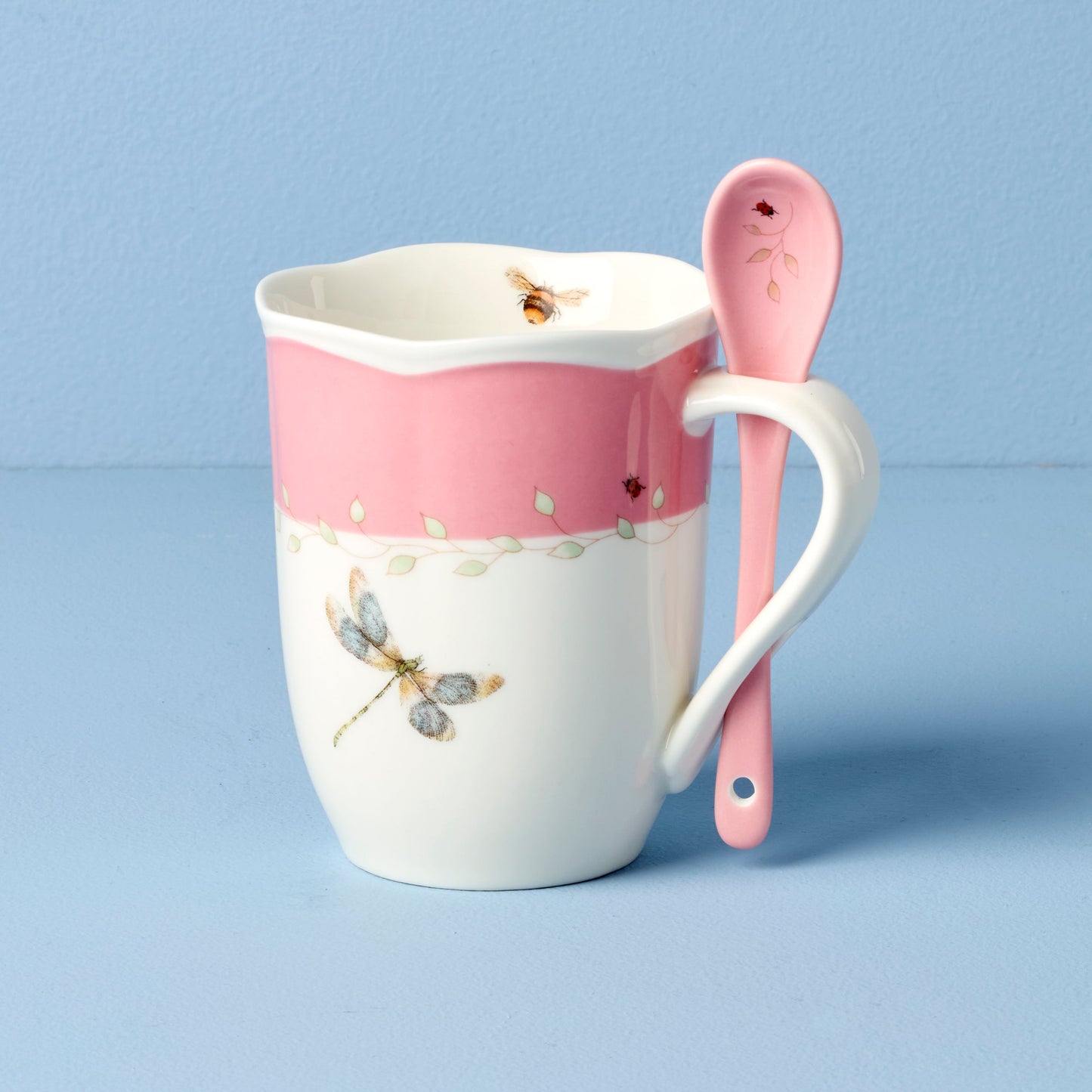 Butterfly Meadow Pink Mugs with Spoons, Set of 2