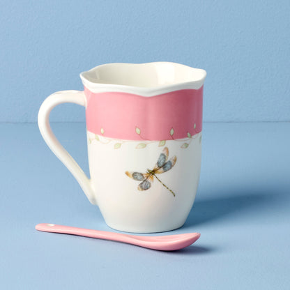 Butterfly Meadow Pink Mugs with Spoons, Set of 2