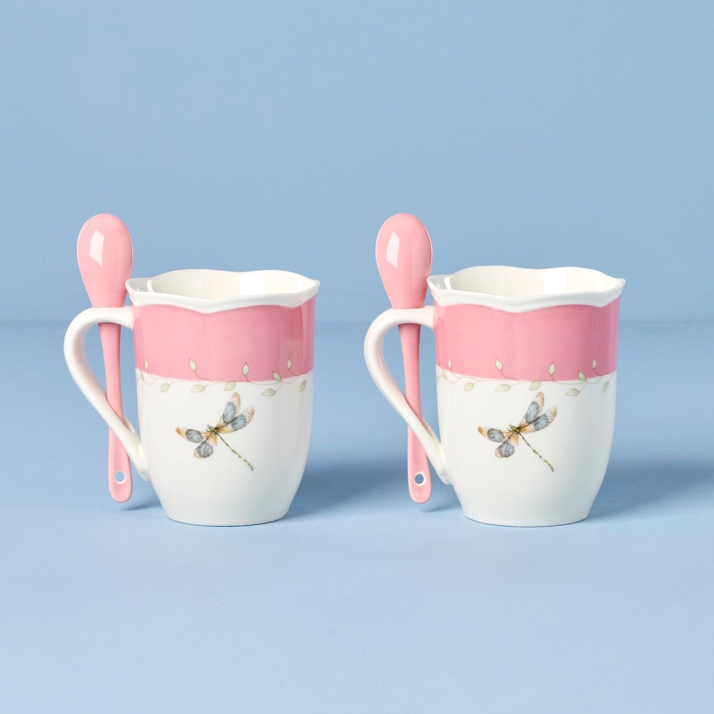Butterfly Meadow Pink Mugs with Spoons, Set of 2