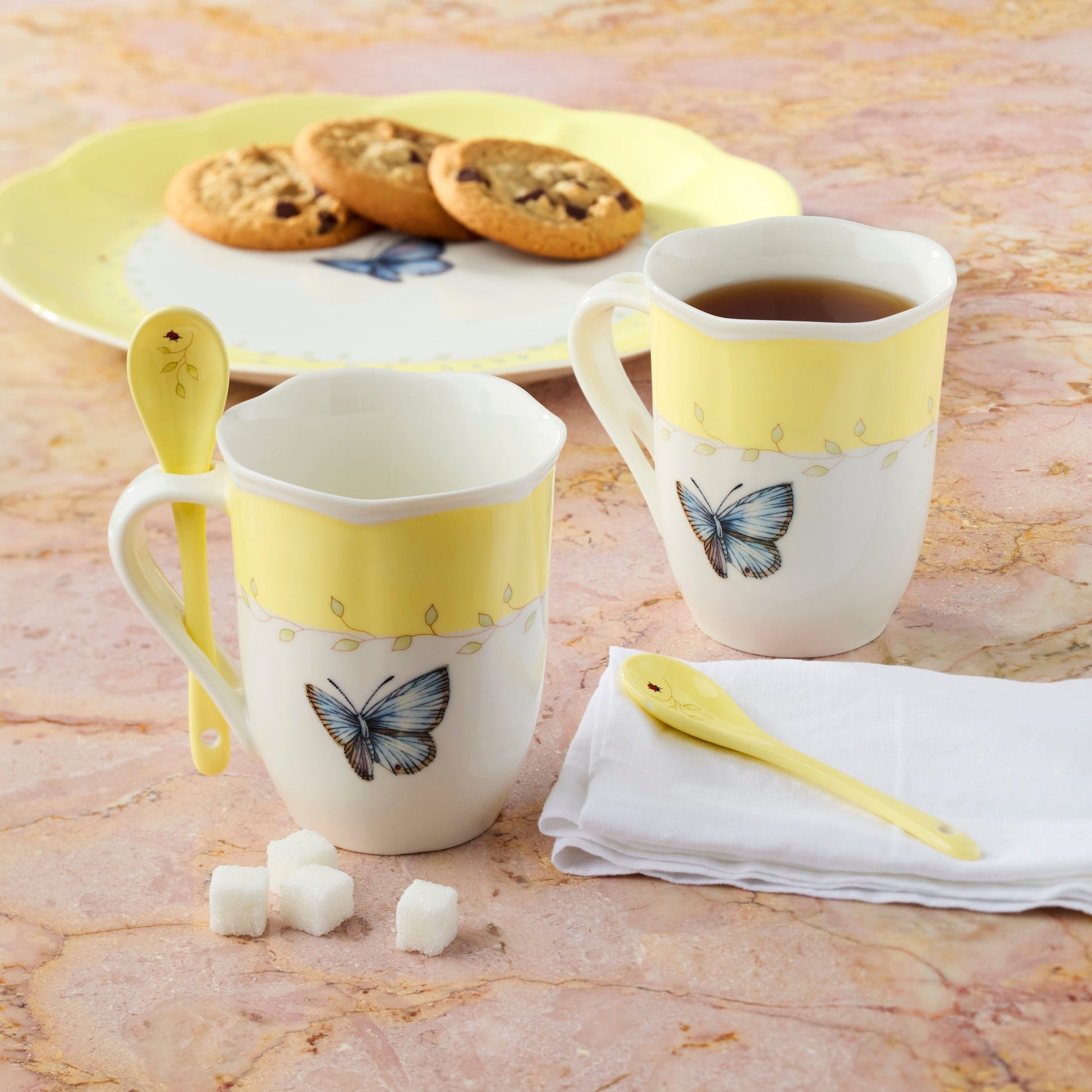 Butterfly Meadow Color Mugs with Spoons, Set of 8
