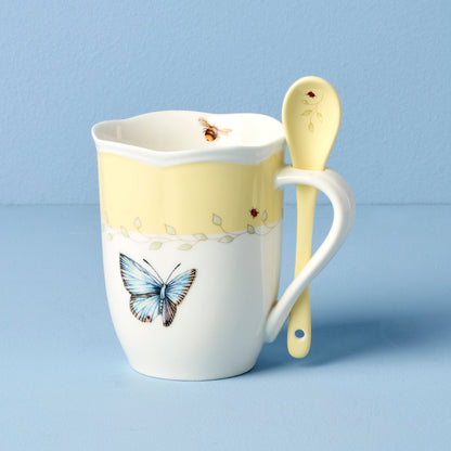 Butterfly Meadow Yellow Mugs with Spoons, Set of 2