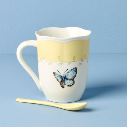 Butterfly Meadow Yellow Mugs with Spoons, Set of 2