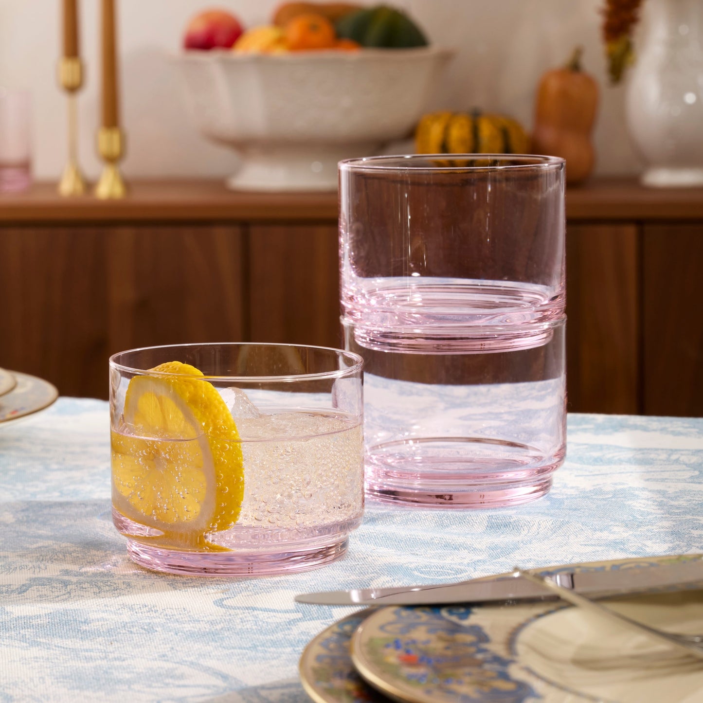 Tuscany Stackable Blush Short Glasses, Set of 4