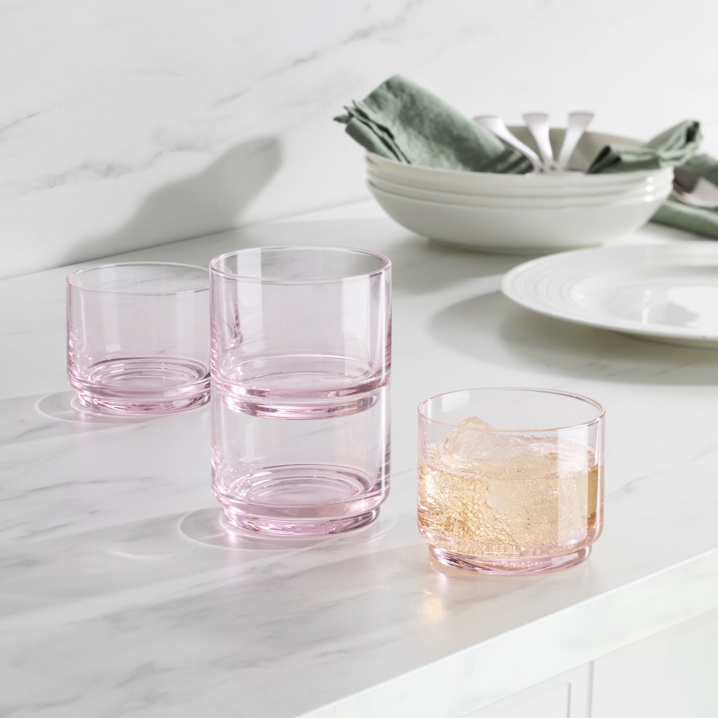 Tuscany Stackable Blush Short Glasses, Set of 4