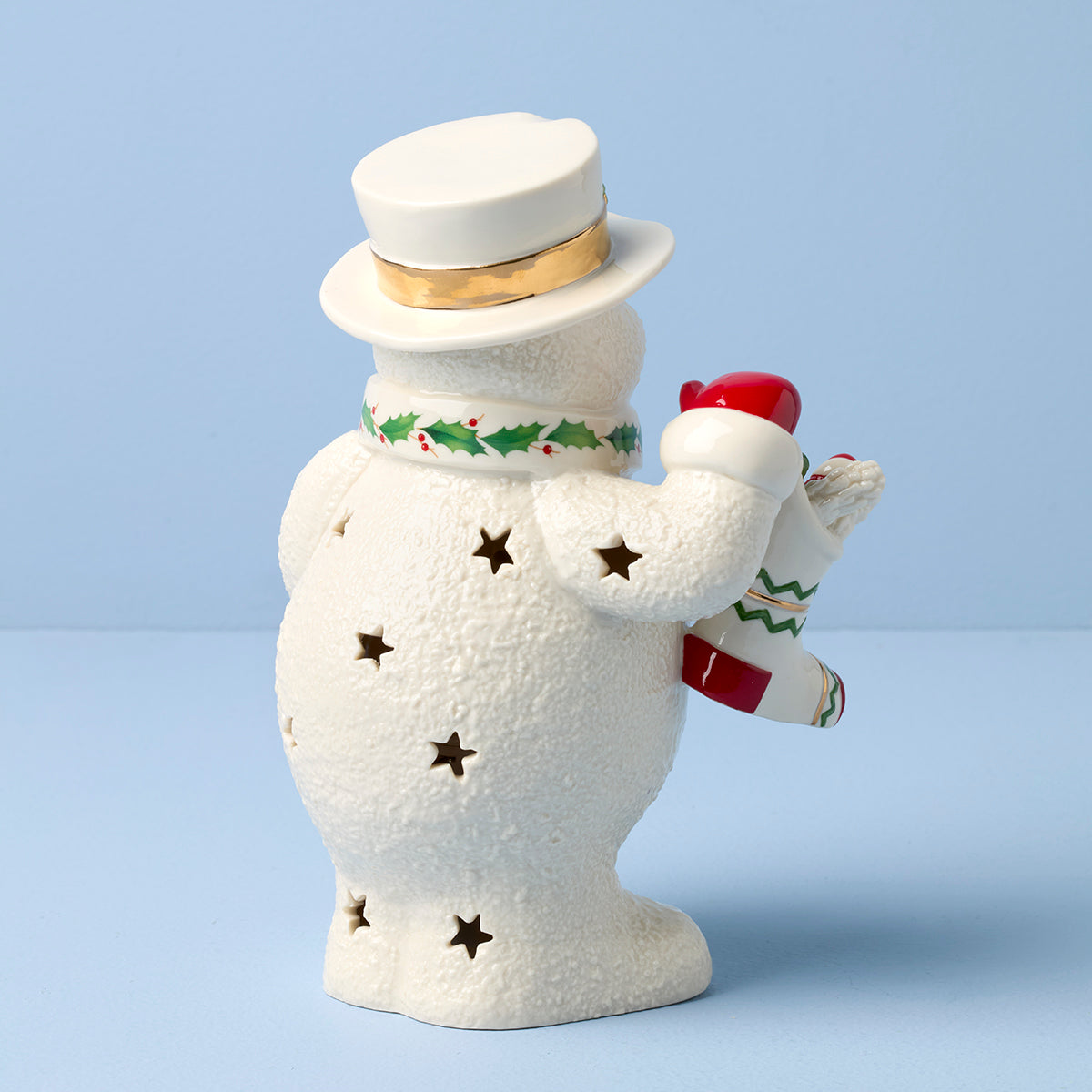 Happy Holly Days Snowman With Stocking Lit Figurine