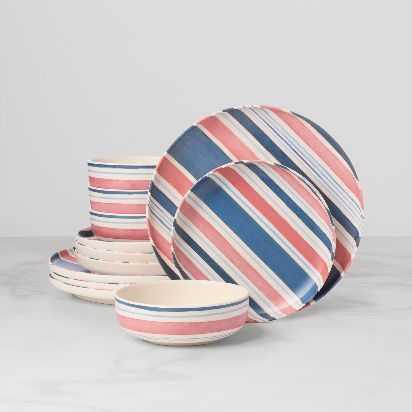 24 Seven Melamine Stripe 12-Piece Dinnerware Set
