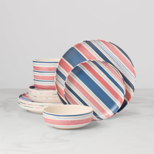 24 Seven Melamine Stripe 12-Piece Dinnerware Set