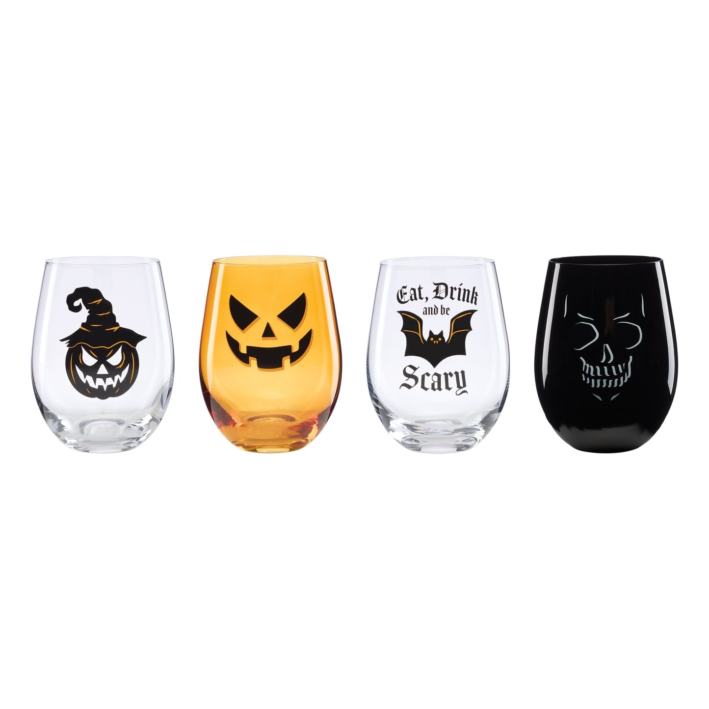 Vintro Halloween Stemless Wine Glasses, Set Of 4