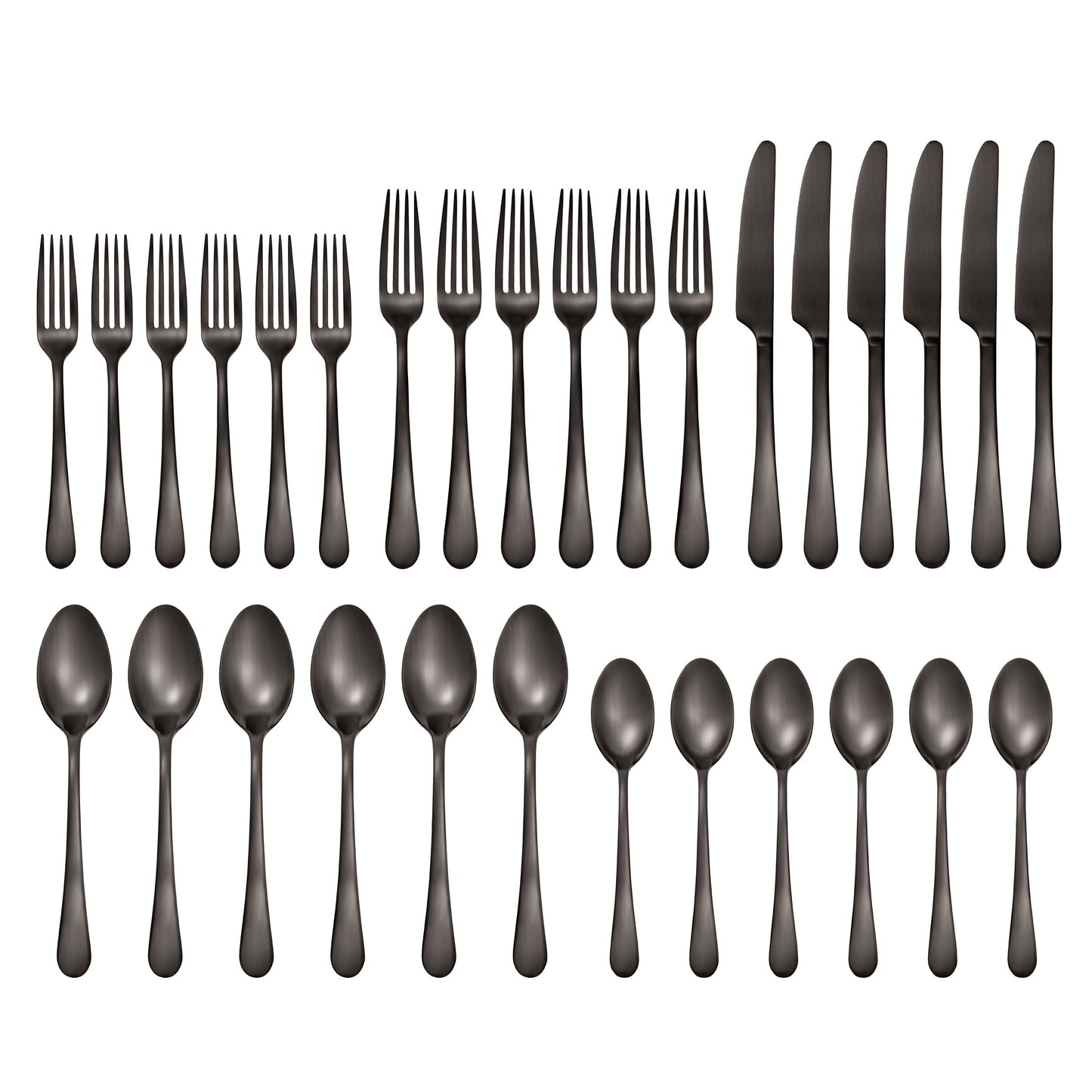 Mirabella Gunmetal Satin 30-Piece Flatware Set