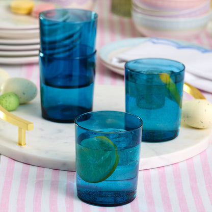 Stackable Blue Tall Glasses, Set of 6