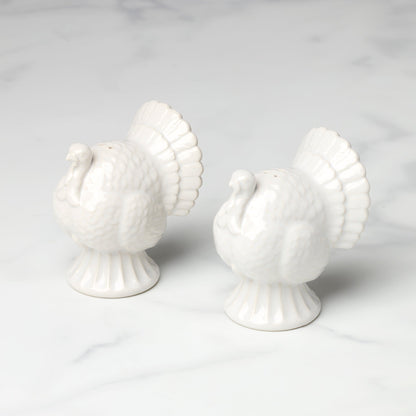 French Perle White Carved Turkey Salt & Pepper Set