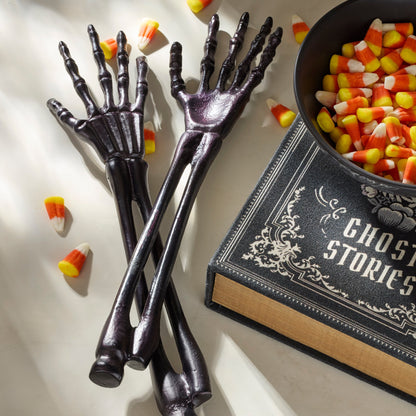 Vintro Halloween Skeleton Black Satin 2-Piece Salad Servers
