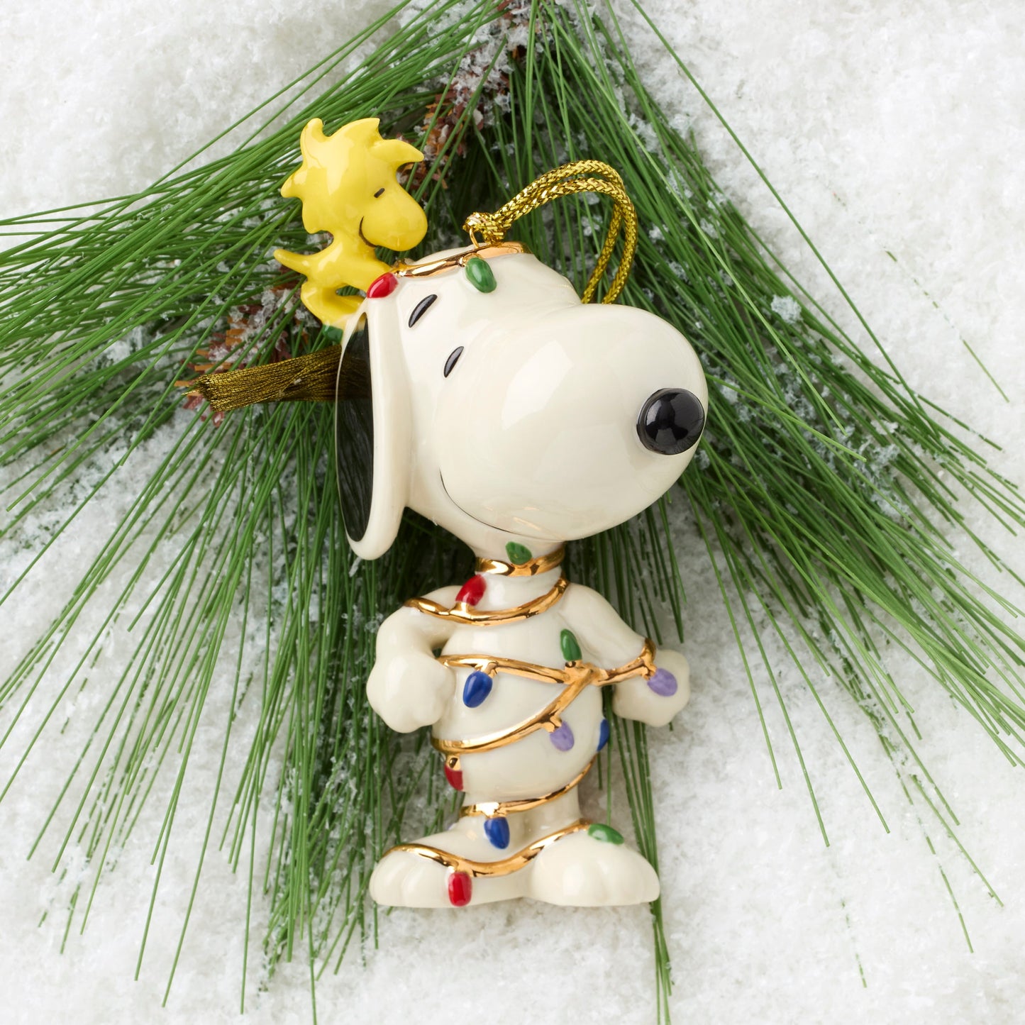Snoopy Tangled in Lights Ornament