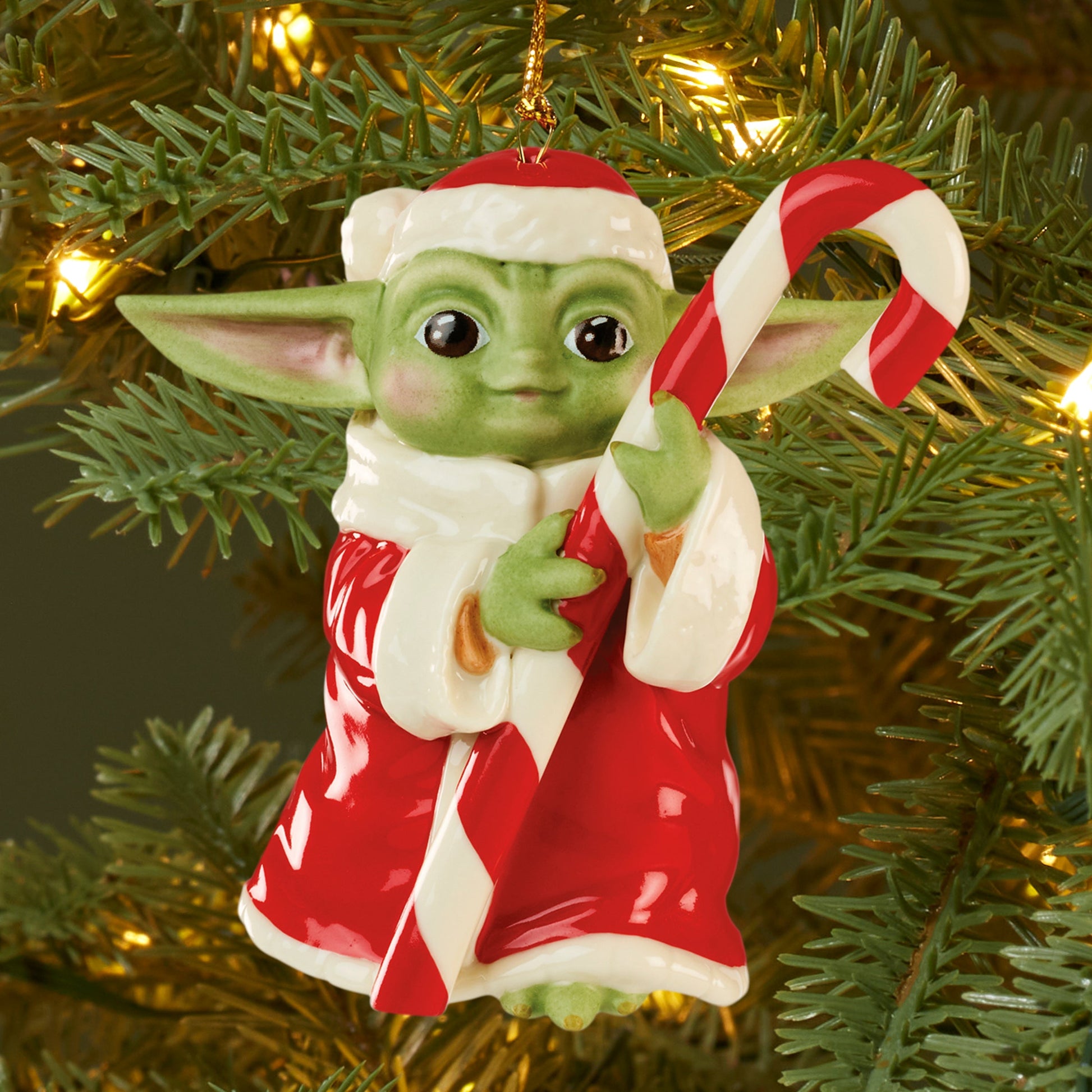Grogu with Candy Cane Ornament