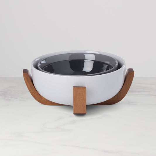24 Seven Pumice 3-Piece Nesting Bowl Set with Wood Stand