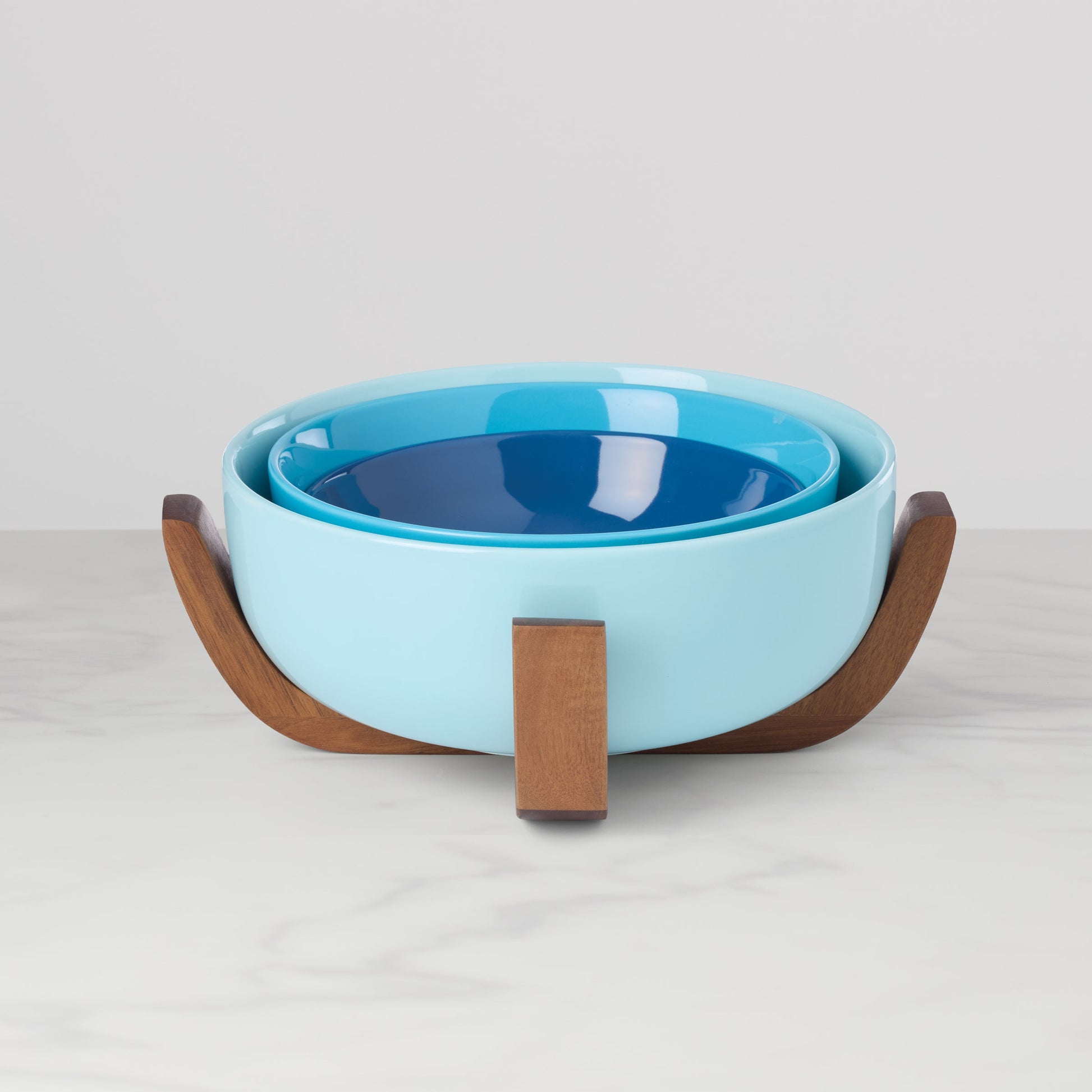 24 Seven Turquoise 3-Piece Nesting Bowl Set with Wood Stand