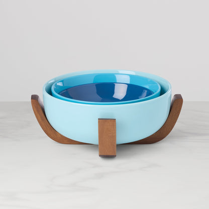 24 Seven Turquoise 3-Piece Nesting Bowl Set with Wood Stand