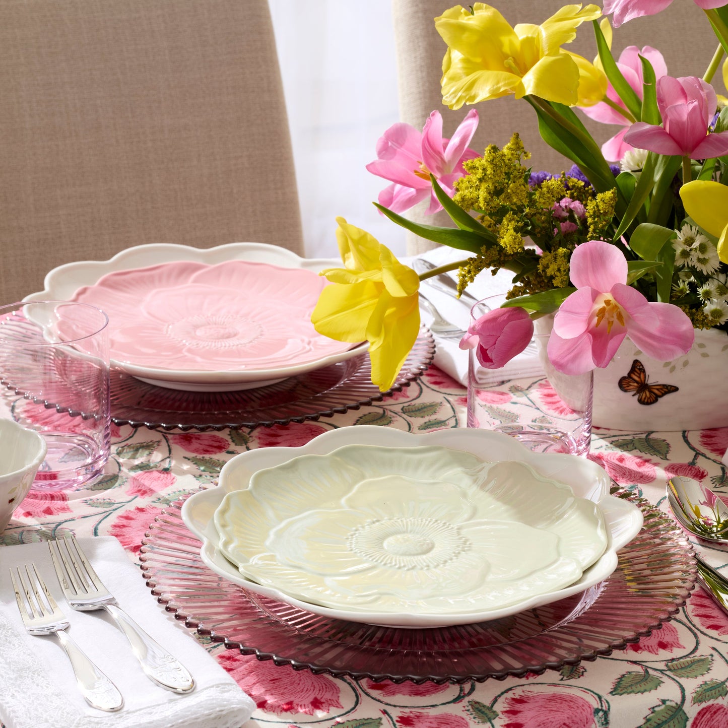 Butterfly Meadow Floral Green Accent Plates, Set of 4