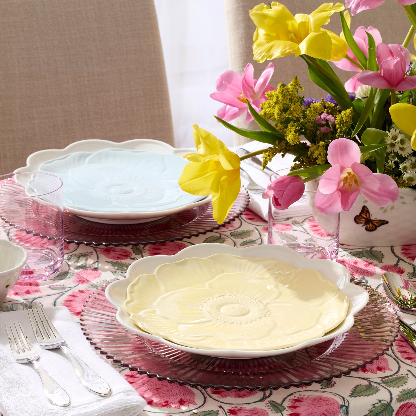 Butterfly Meadow Floral Blue Accent Plates, Set of 4