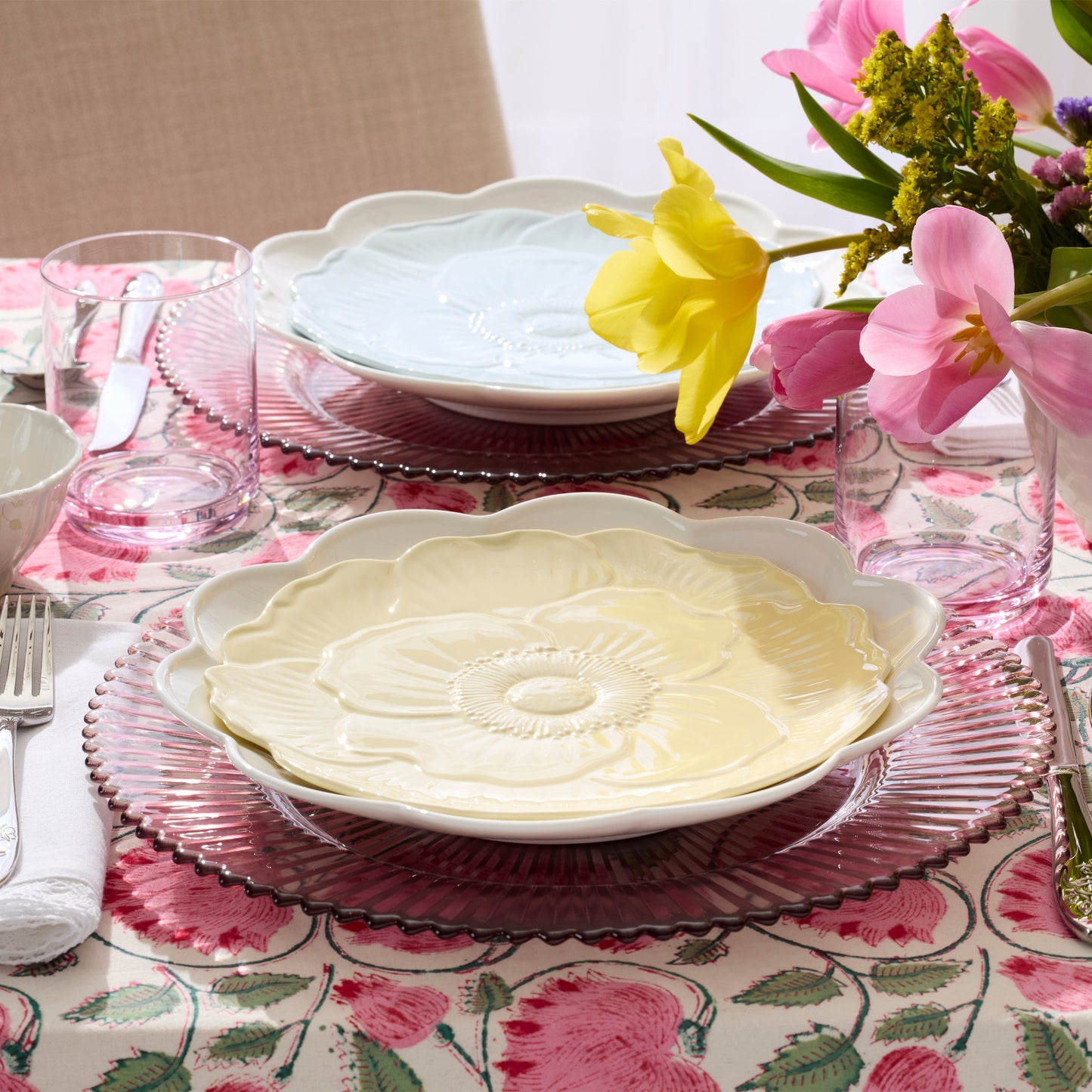 Butterfly Meadow Floral Yellow Accent Plates, Set of 4