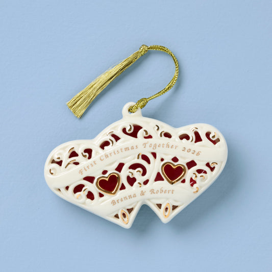 Personalized Two Hearts One Love Ornament