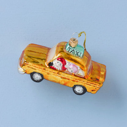 Retro Blown Glass Taxi Ornament