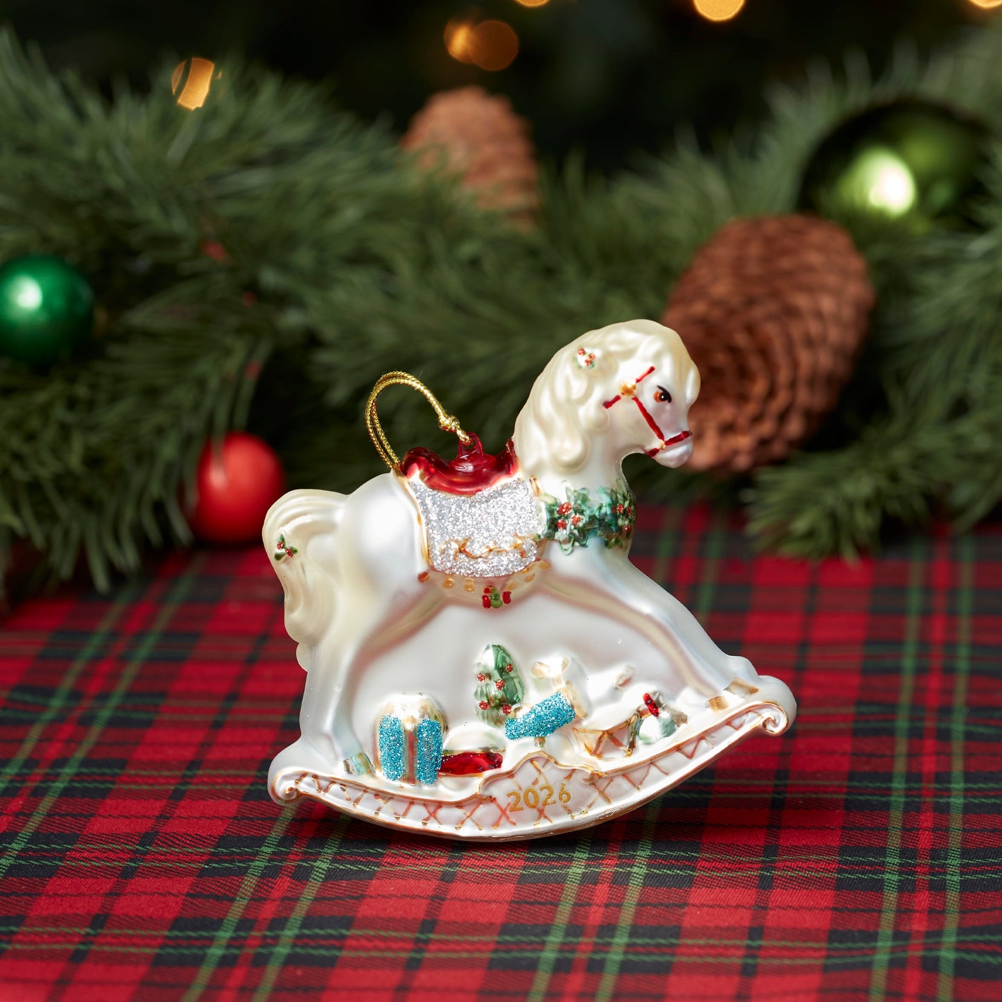 2026 Blown Glass Baby's 1st Christmas Rocking Horse Ornament