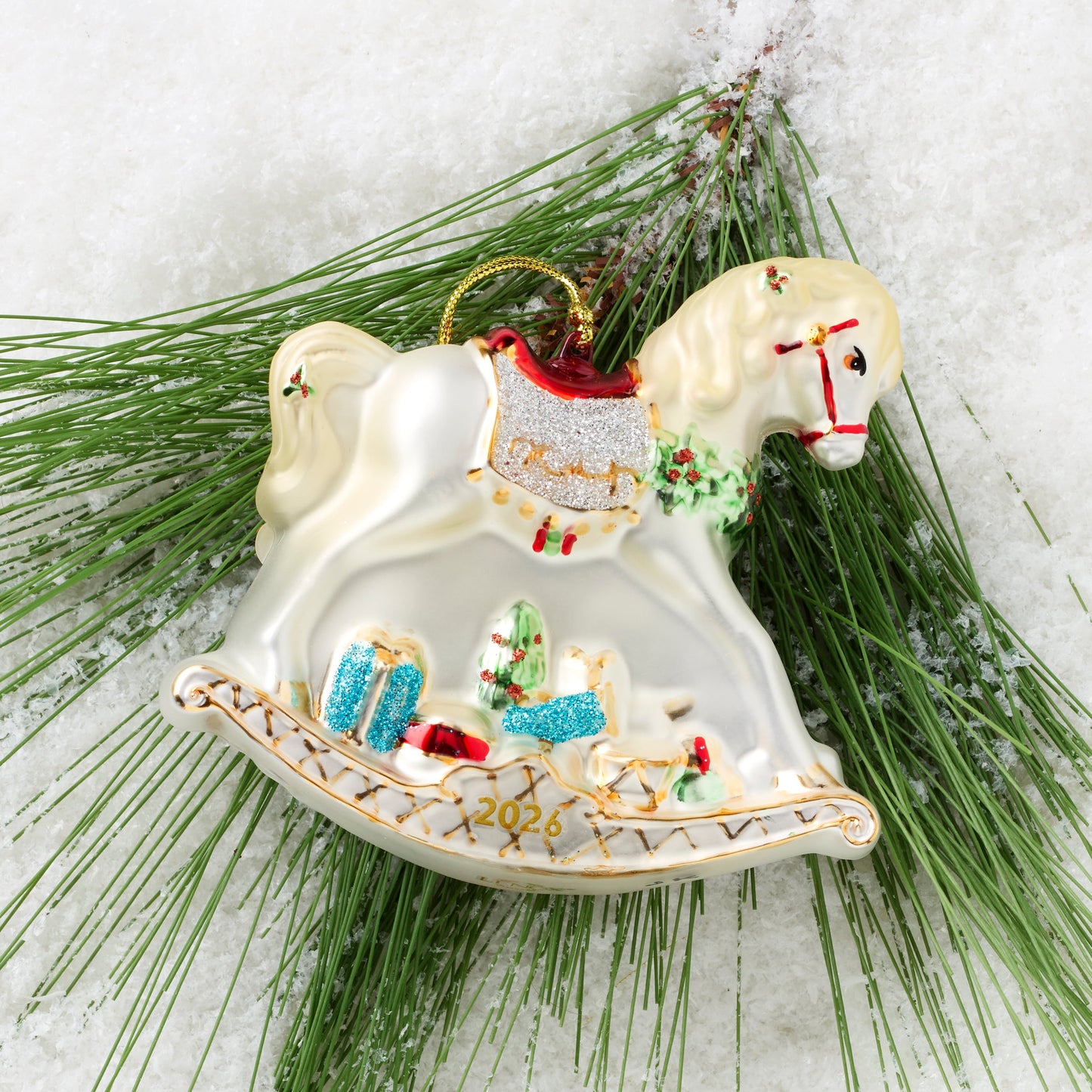 2026 Blown Glass Baby's 1st Christmas Rocking Horse Ornament