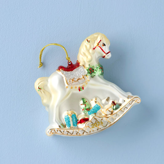 2026 Blown Glass Baby's 1st Christmas Rocking Horse Ornament