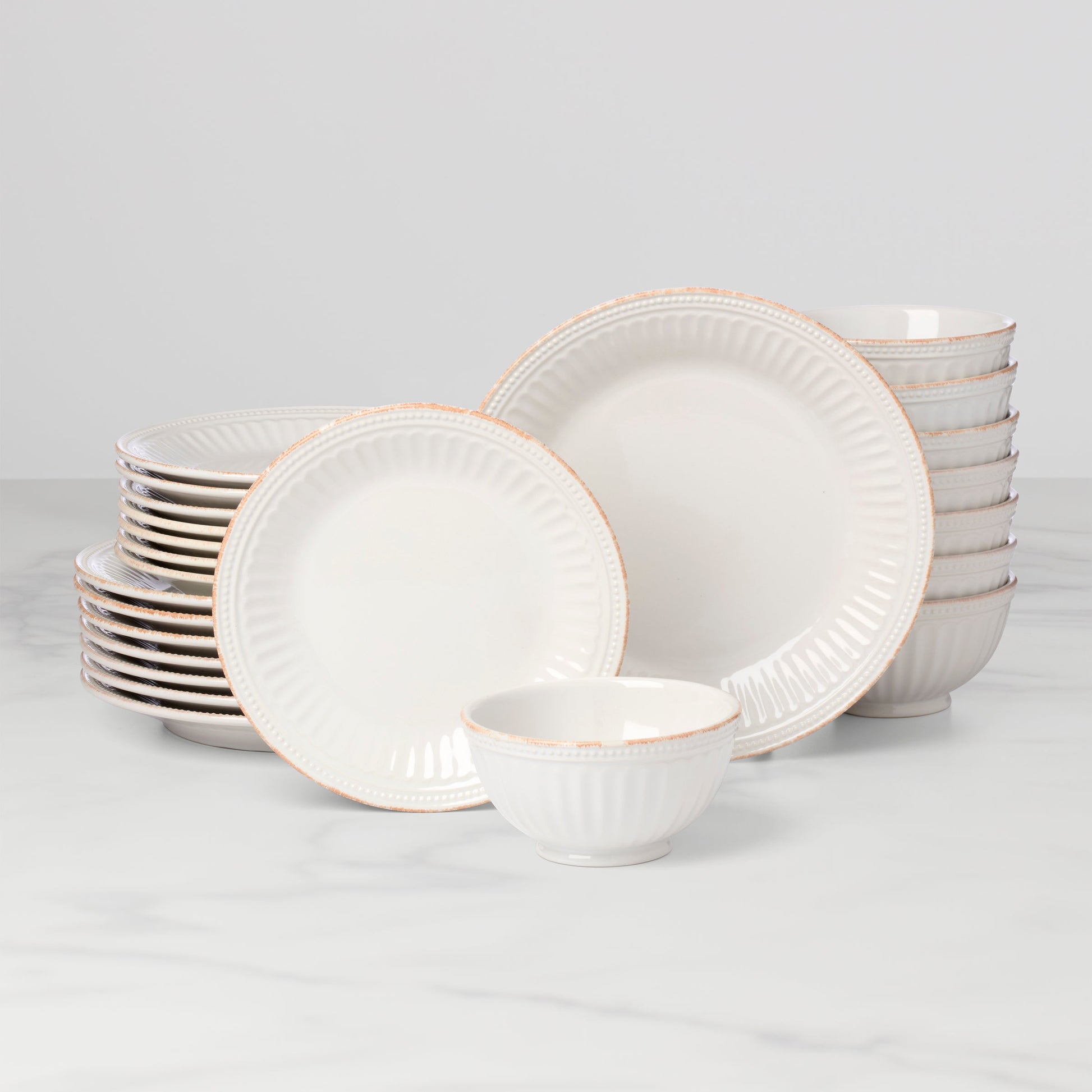 French Perle Groove White 24-Piece Dinnerware Set
