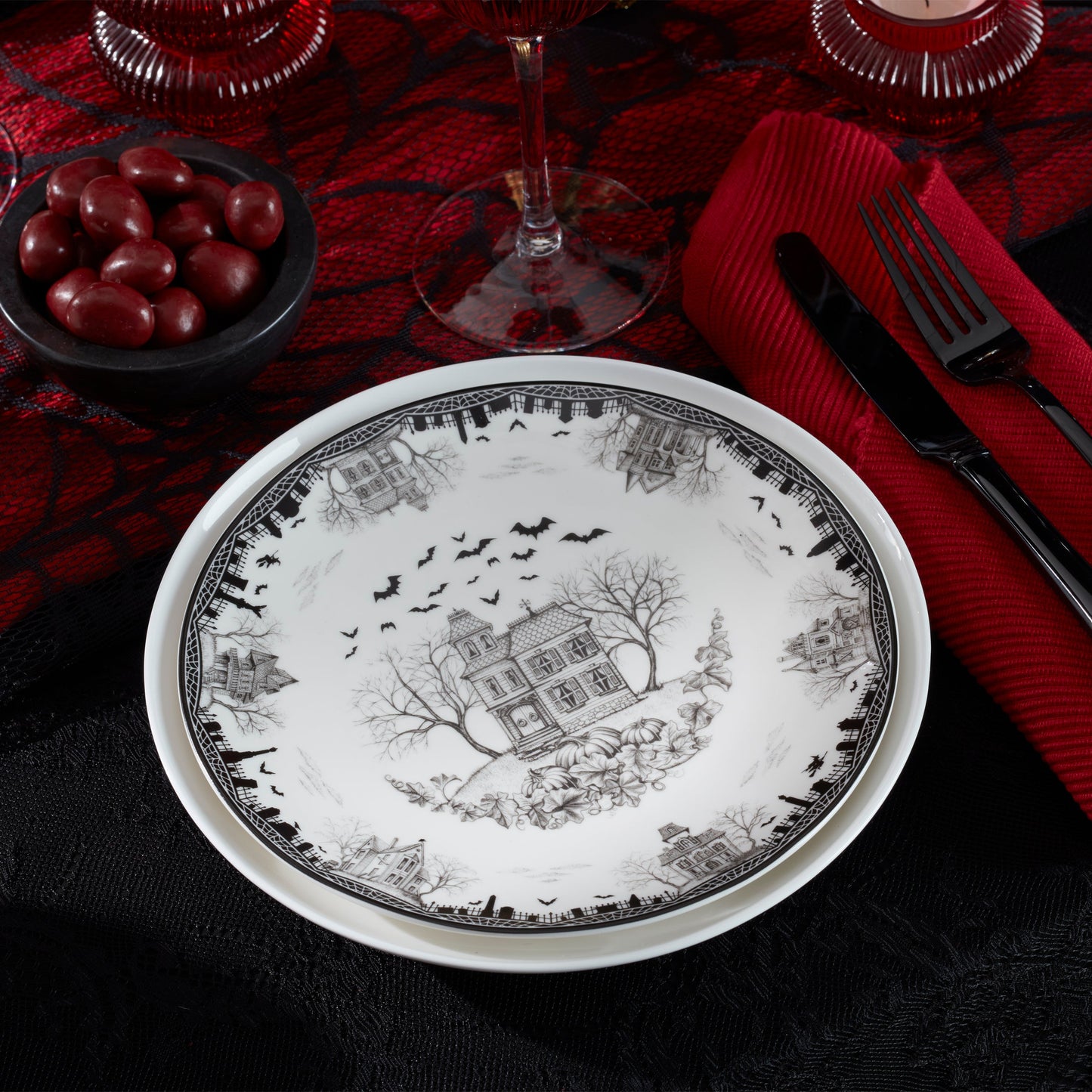 Haunted Village Accent Plates, Set of 4 Assorted