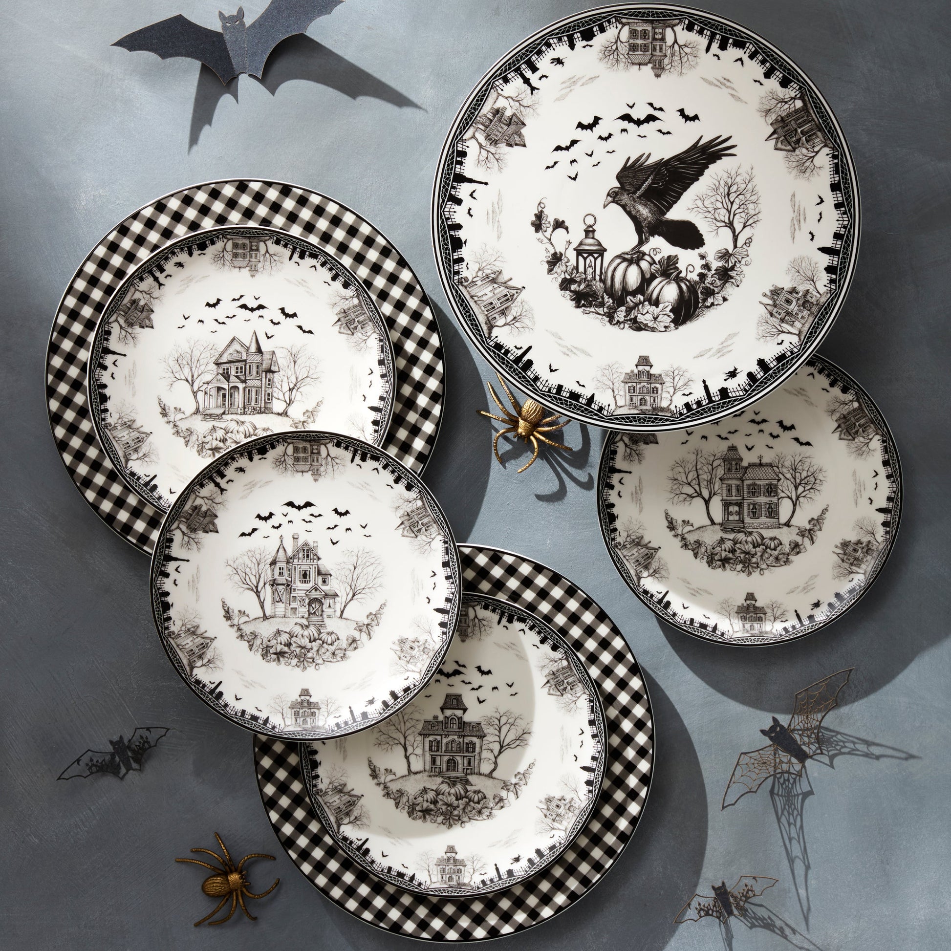 Gingham Black Dinner Plates, Set of 4