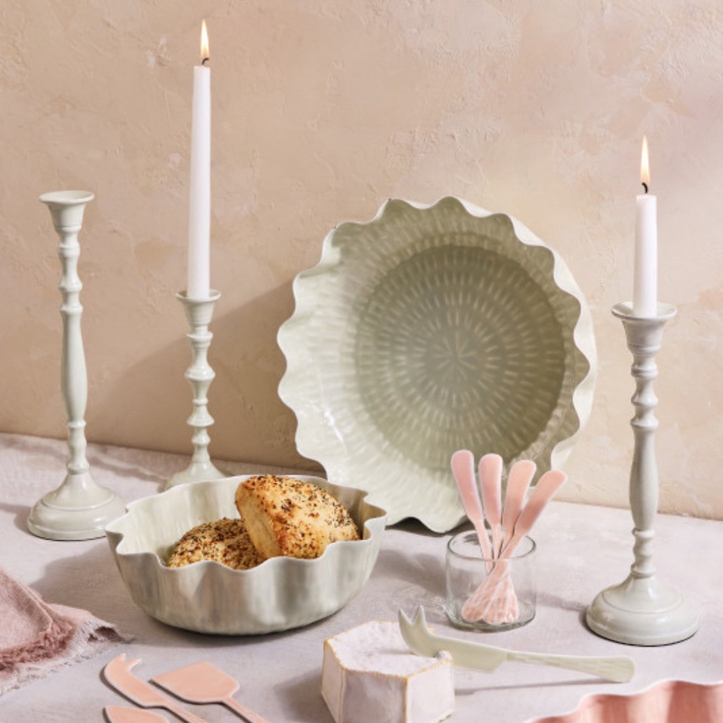 Nera Light Green Large Candle Holder