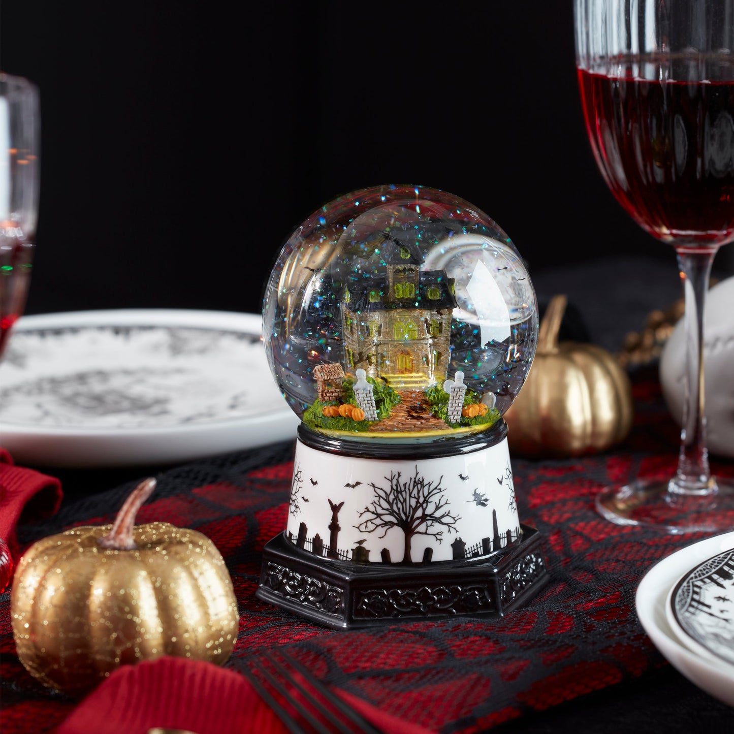 Haunted Village Lit Water Globe