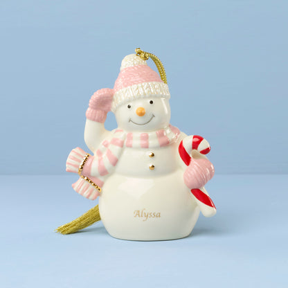 Personalized Winter Snowman Pink Ornament