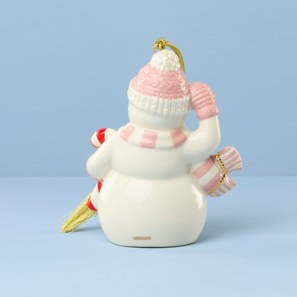 Personalized Winter Snowman Pink Ornament