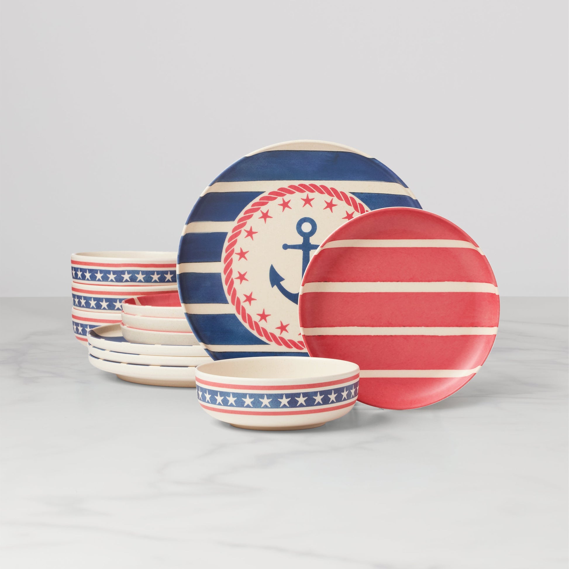 24 Seven Melamine, Aweigh We Go 12-Piece Dinnerware Set
