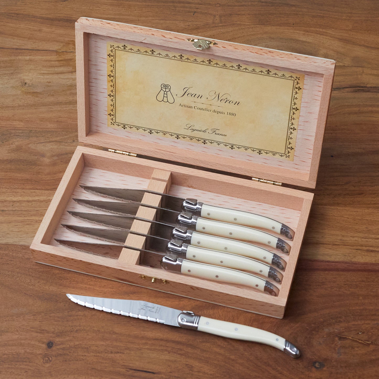 Ivory Steak Knife Set with Wood Box, Set of 6