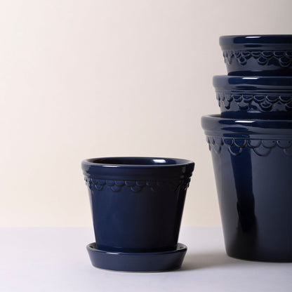 Kobenhavner Glazed Sapphire Blue 16cm Pot with Saucer