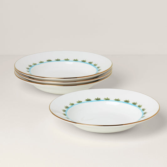 British Colonial Bamboo Rimmed Soup Bowls, Set of 4