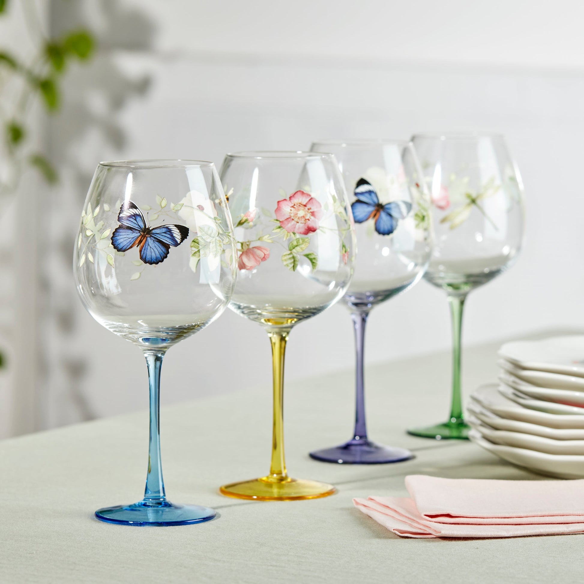 Butterfly Meadow Balloon Wine Glasses, Set of 4, Assorted