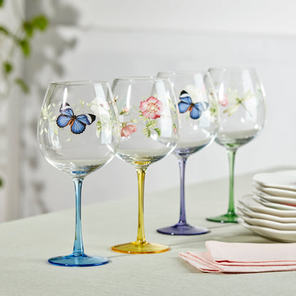 Butterfly Meadow Balloon Wine Glasses, Set of 4, Assorted
