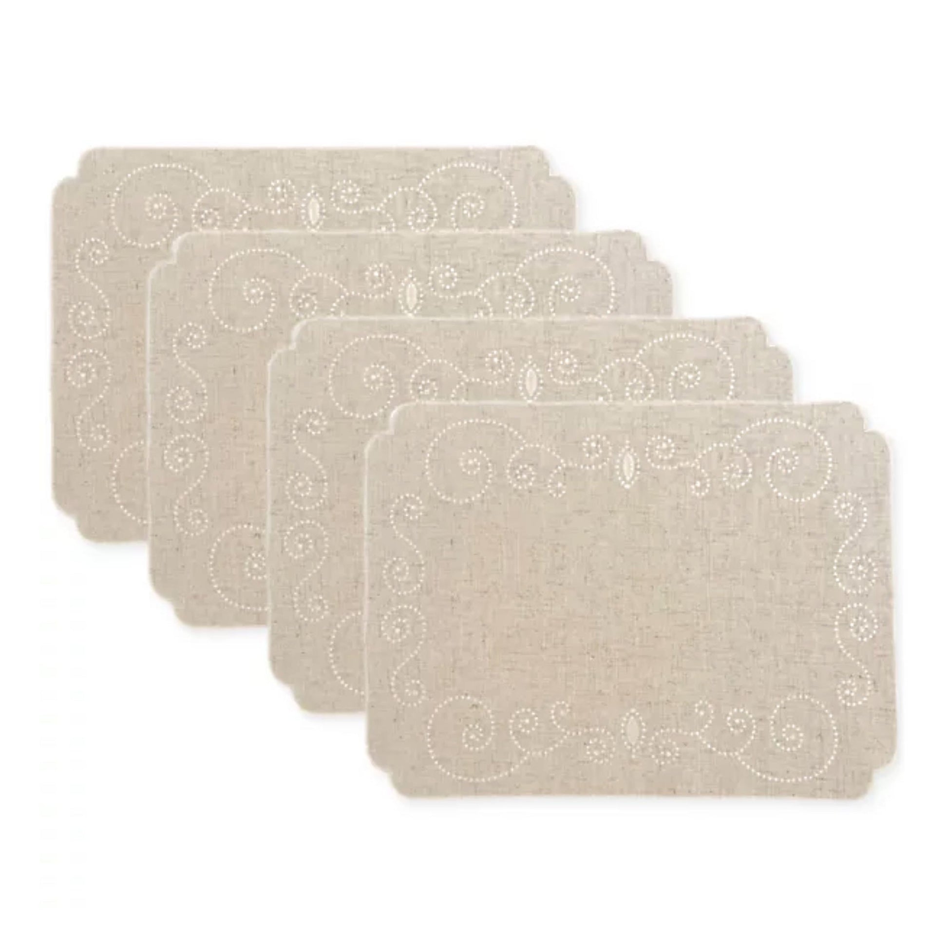 French Perle Linen Embroidered Placemats, Set of 4