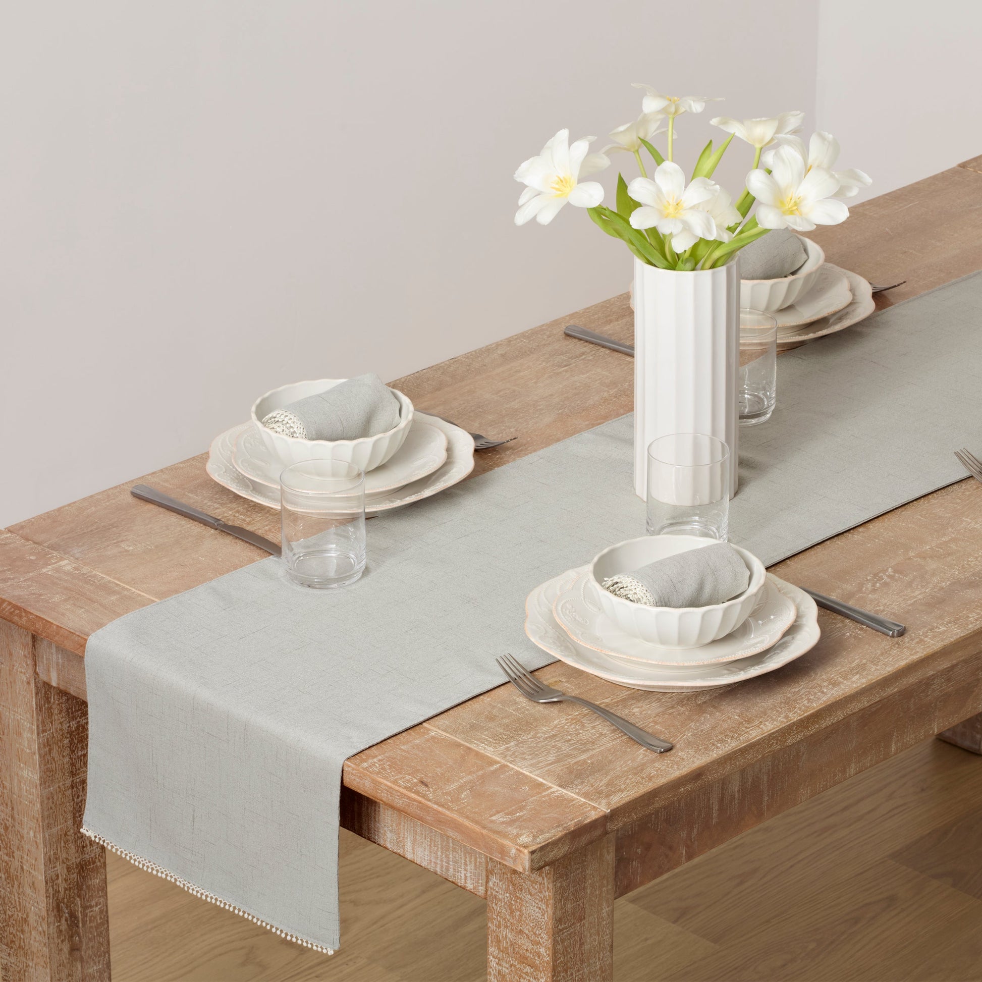 French Perle Solid Dove Grey 14x90 Table Runner
