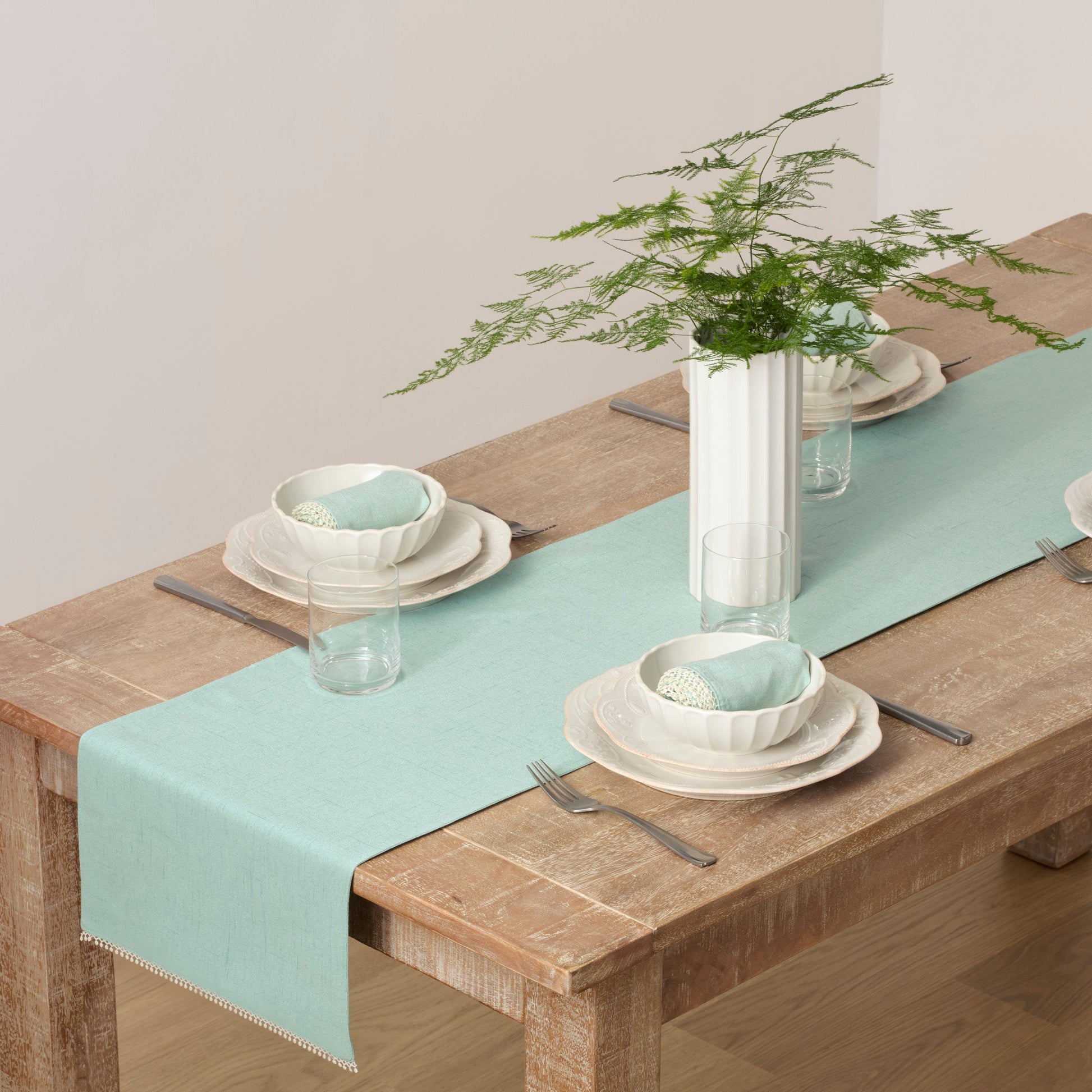 French Perle Solid Ice Blue 14x90 Table Runner