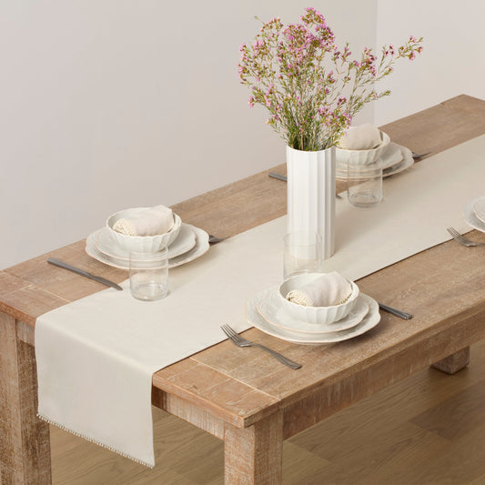 French Perle Solid Natural White 14x90 Table Runner