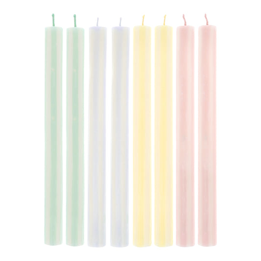 Pastel Striped Table Candles, Set of 8